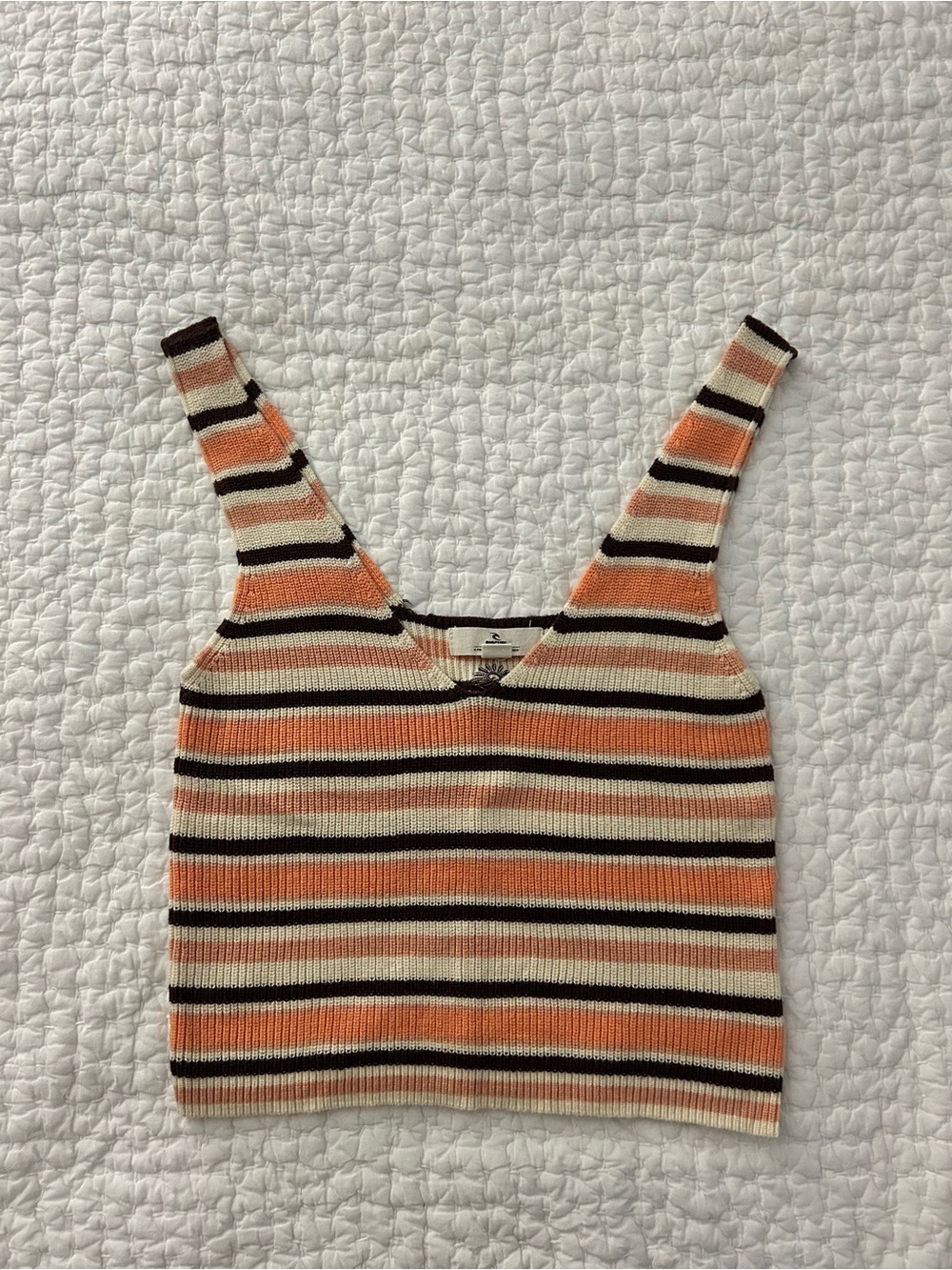Rip Curl Orange, Cream & Black Striped V-Neck Tank